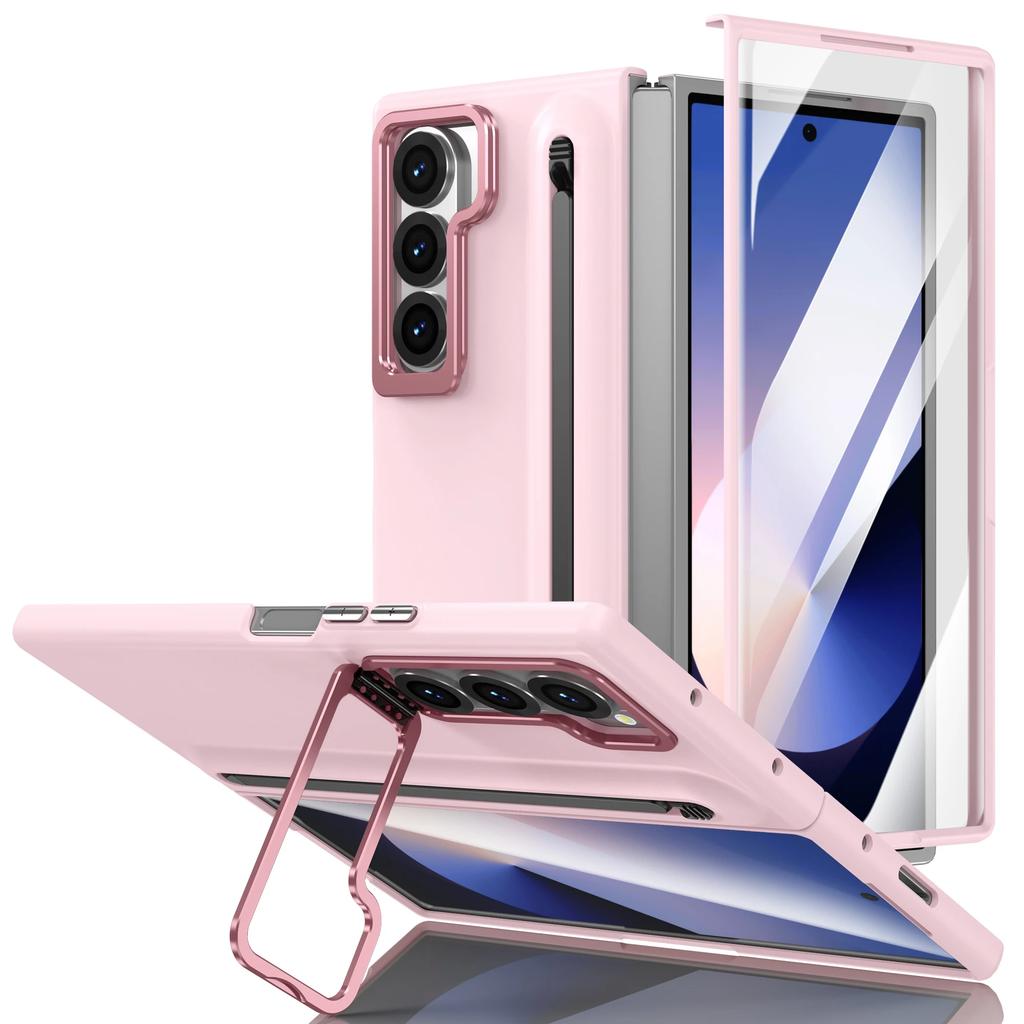 Wristband Holder Leather Case for Samsung Galaxy Z Fold 8 Ultra 7 6 5 4 3 Metal Lens Stand Screen Glass Film Protection Cover