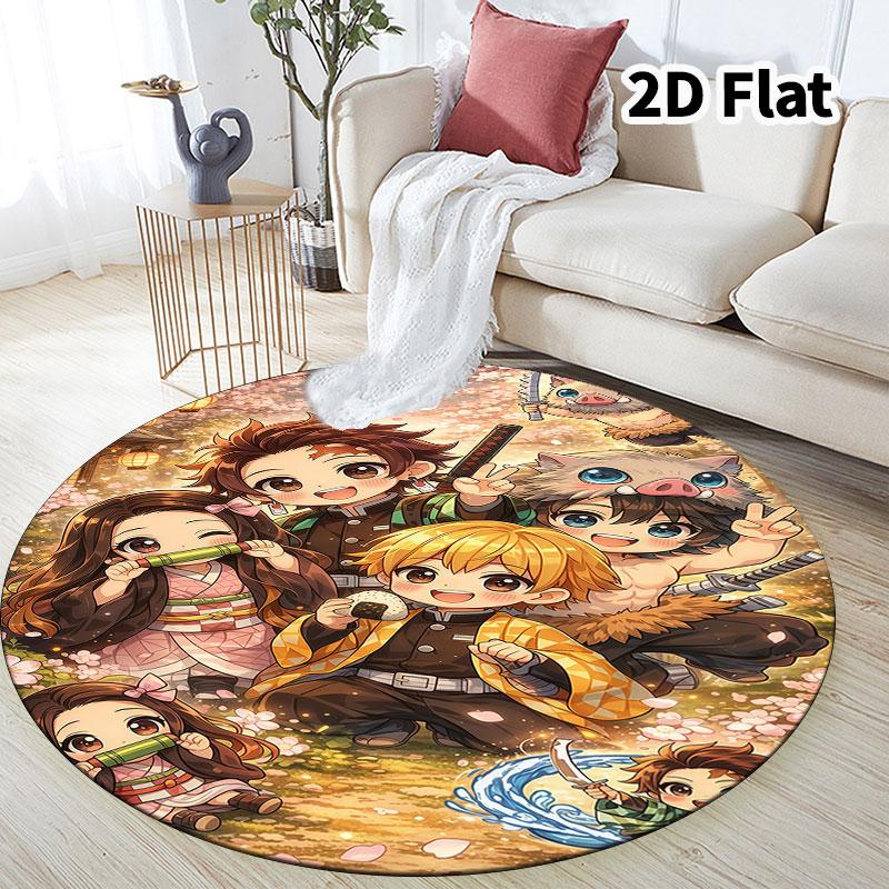 Demon Slayer Kimetsu No Yaiba Round Area Rug Carpet Rug For Living Room Bedroom Sofa Playroom Decor Nonslip Floor Mat