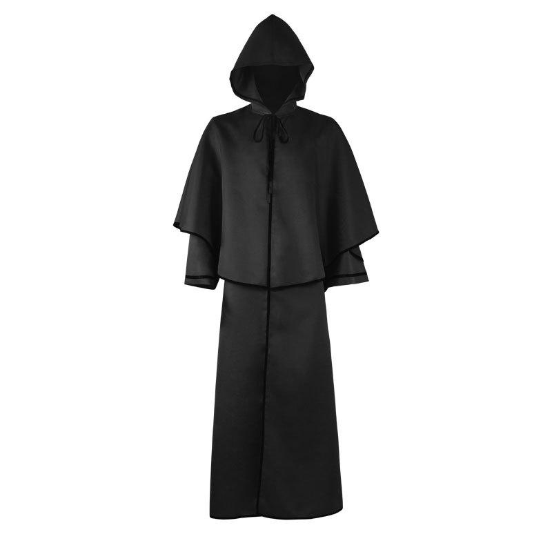 

Renaissance Medieval Vintage Robe Hooded Cloak Cape Halloween Costume Cosplay S чёрный