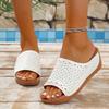 New round head retro solid color sandals hollowed out sewn wedges women's shoes