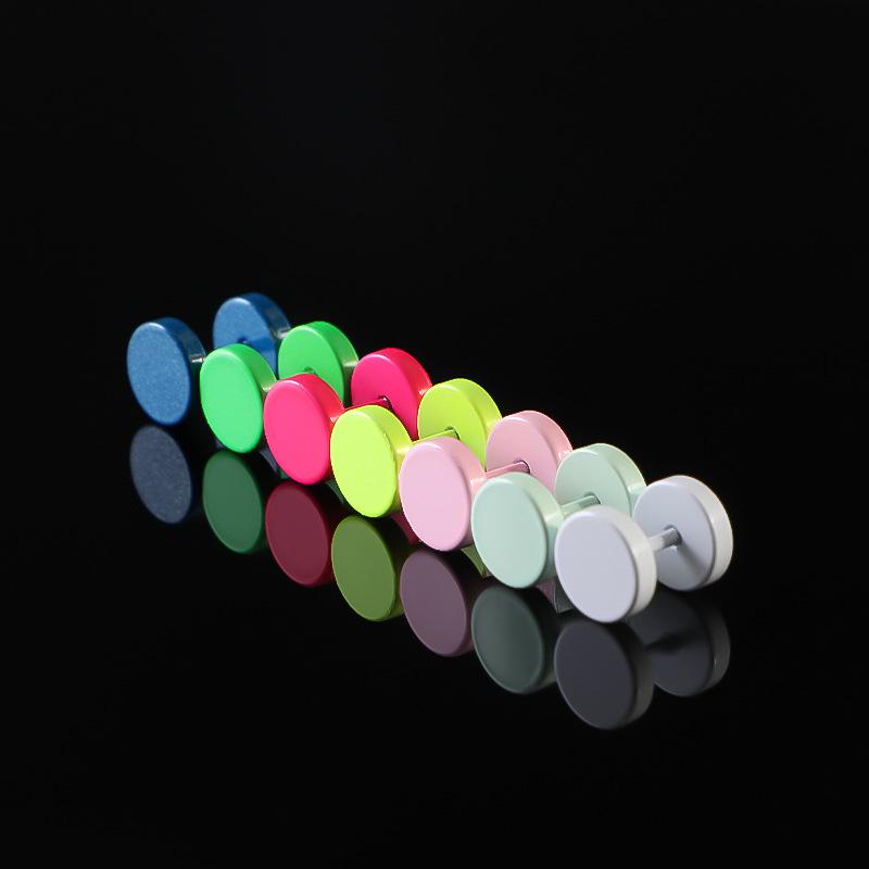 Candy Color Stainless Steel Barbell Earrings: Round Disc Studs for Body Piercing
