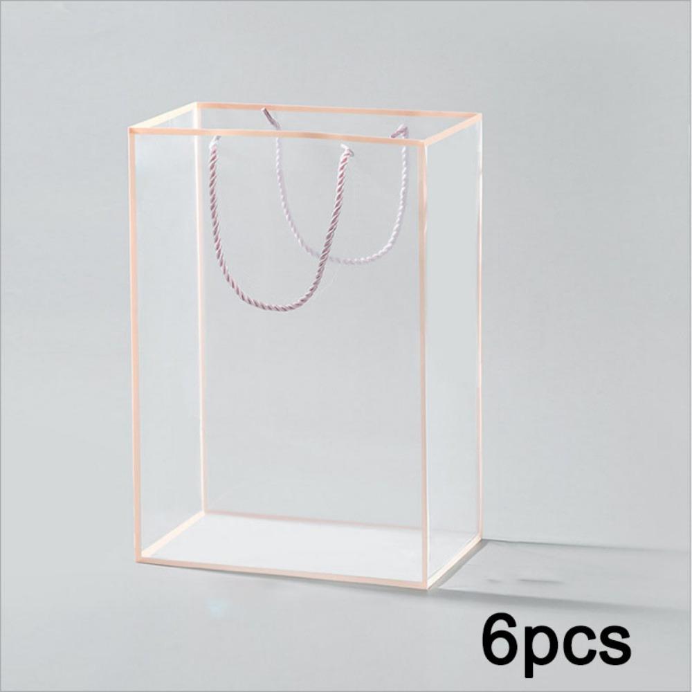 

6 шт. Прозрачный пластиковый подарочный пакет Многоразовый пакет для цветов и сладостей с ручкой Сумка-тоут для цветов Пакет для подарочной упаковки букета цветов Подарочные пакеты для свадьбы, девичника 6pcs black розовый