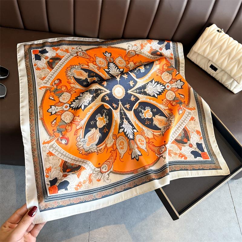 Palace Atmosphere Simulation Silk Printing Silk Scarf Square Scarf High-end Shawl Sunscreen Neck Professional Scarf Headscarf Scarf