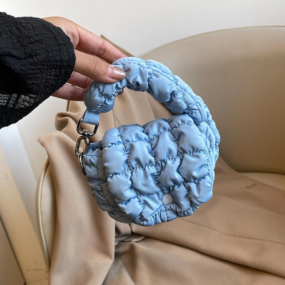 Women Padded Wrist Handbag Cloud Pleatd Grid Bag Puffy Tote Bag Space Top Handle Bags Quilted Phone Coin Purse Mini Clutch Purse