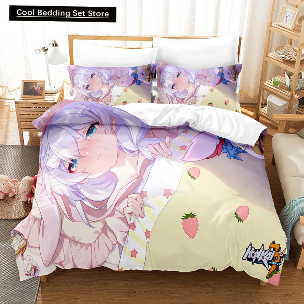 3D Anime Honkai Impact 3rd Bedding Set Printed Decorative 2_3pcs Duvet Cover Set Bedclothes Quilt Cover Home For Home Textiles