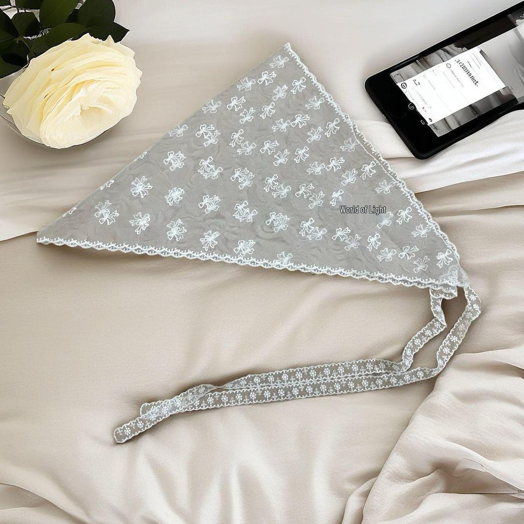 White Lace French Retro High-End Headscarf and Waistband for Women – Spring/Summer Triangle Wrap Hair Tie
