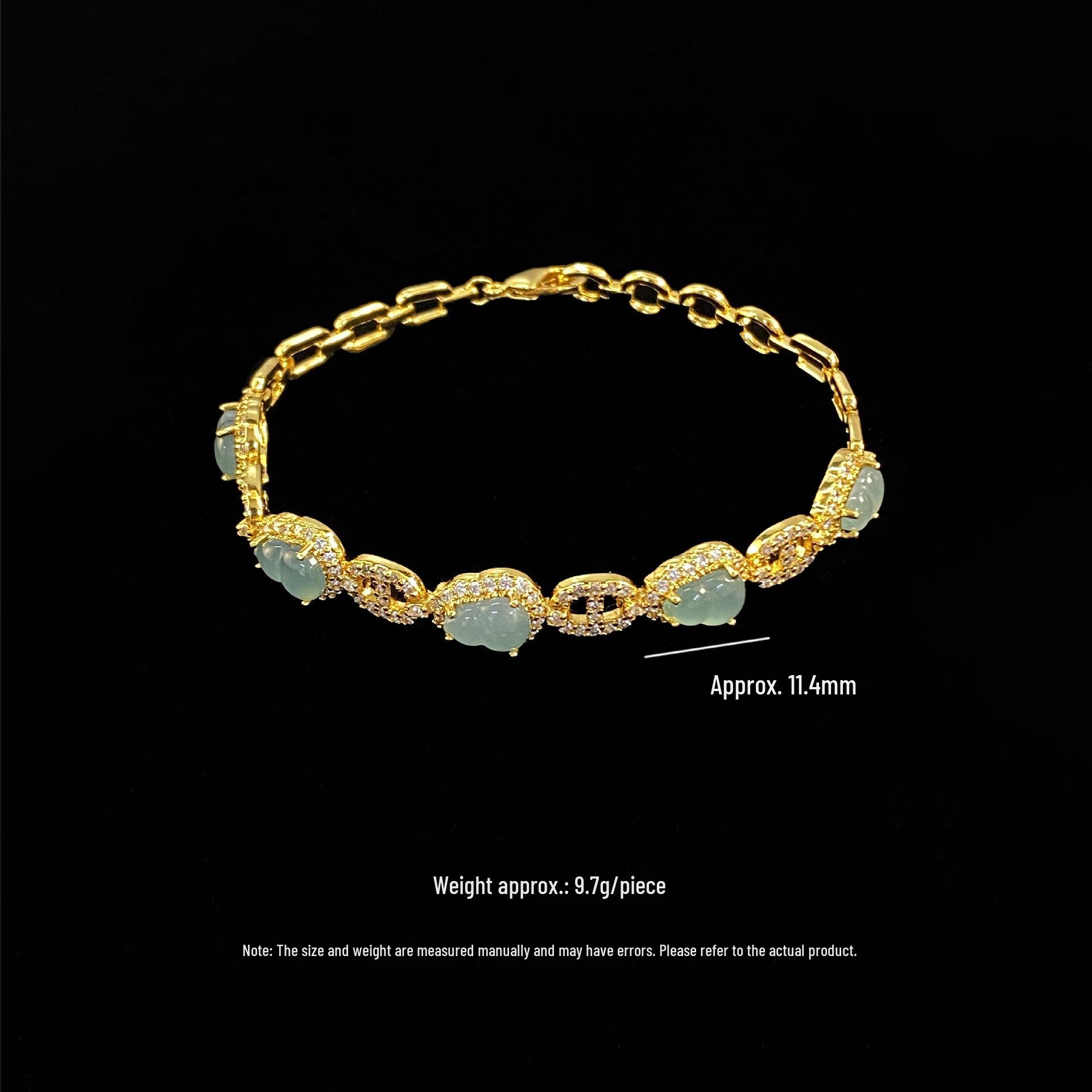 A-Grade Jade Blue Water Gourd Bracelet with Zirconia - Elegant Chinese Style, Long-lasting Color