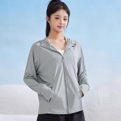 Women's Summer Plus Size Solid Color Loose Ice Silk Sun Protection Jacket Hooded Lightweight Breathable UV Coat