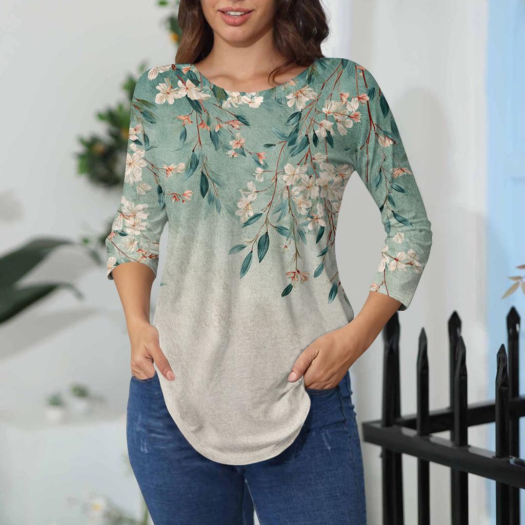 Damen-T-Shirts, 3/4-Ärmel, einfarbig, Pullover, Sommer, Frühling, Tops, Blusen