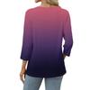 Women's Fashionable Casual Color Block Gradient Print V-Neck Button Three-Quarter Sleeve T-Shirt Top