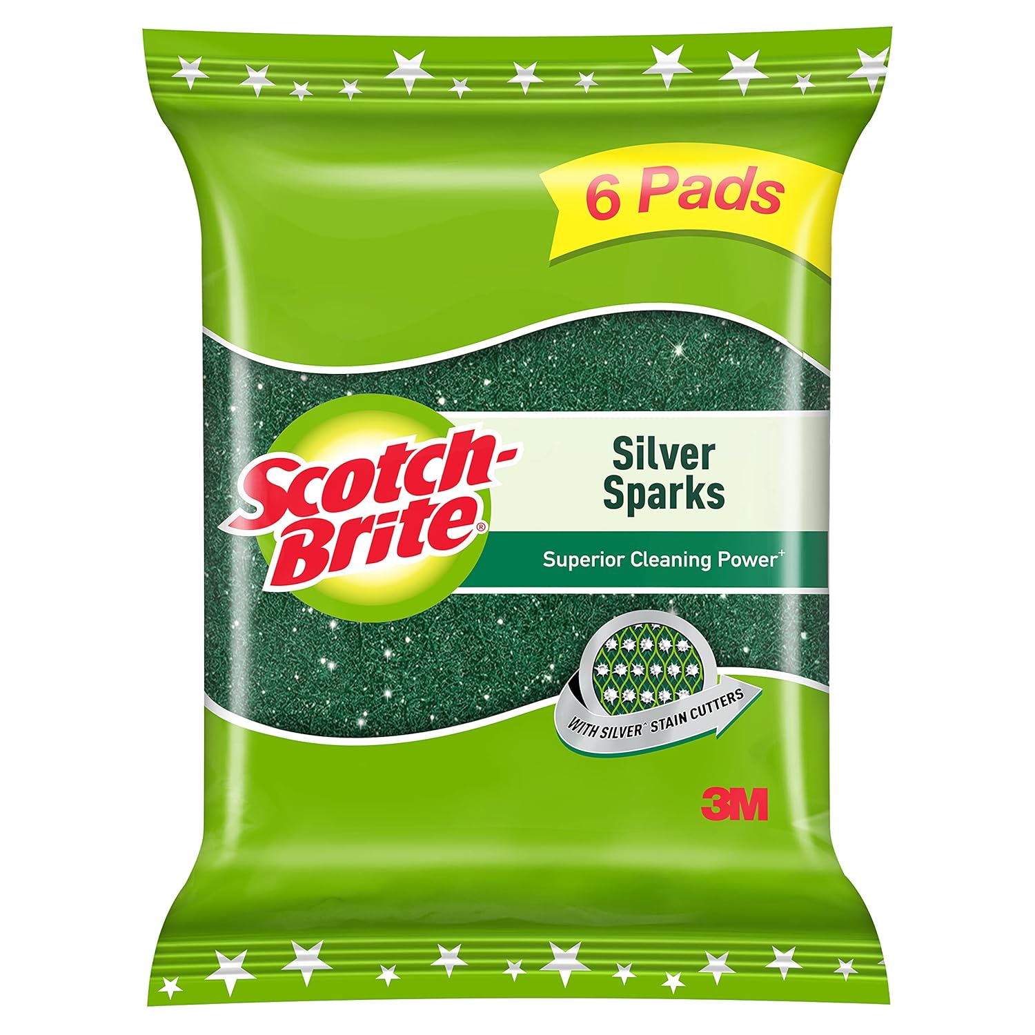 Cleaning Scotch-Brite Silver Sparks Scrubber for Utensil Cleaning (Everyday Dishwashing)- Pack 6 Onesize