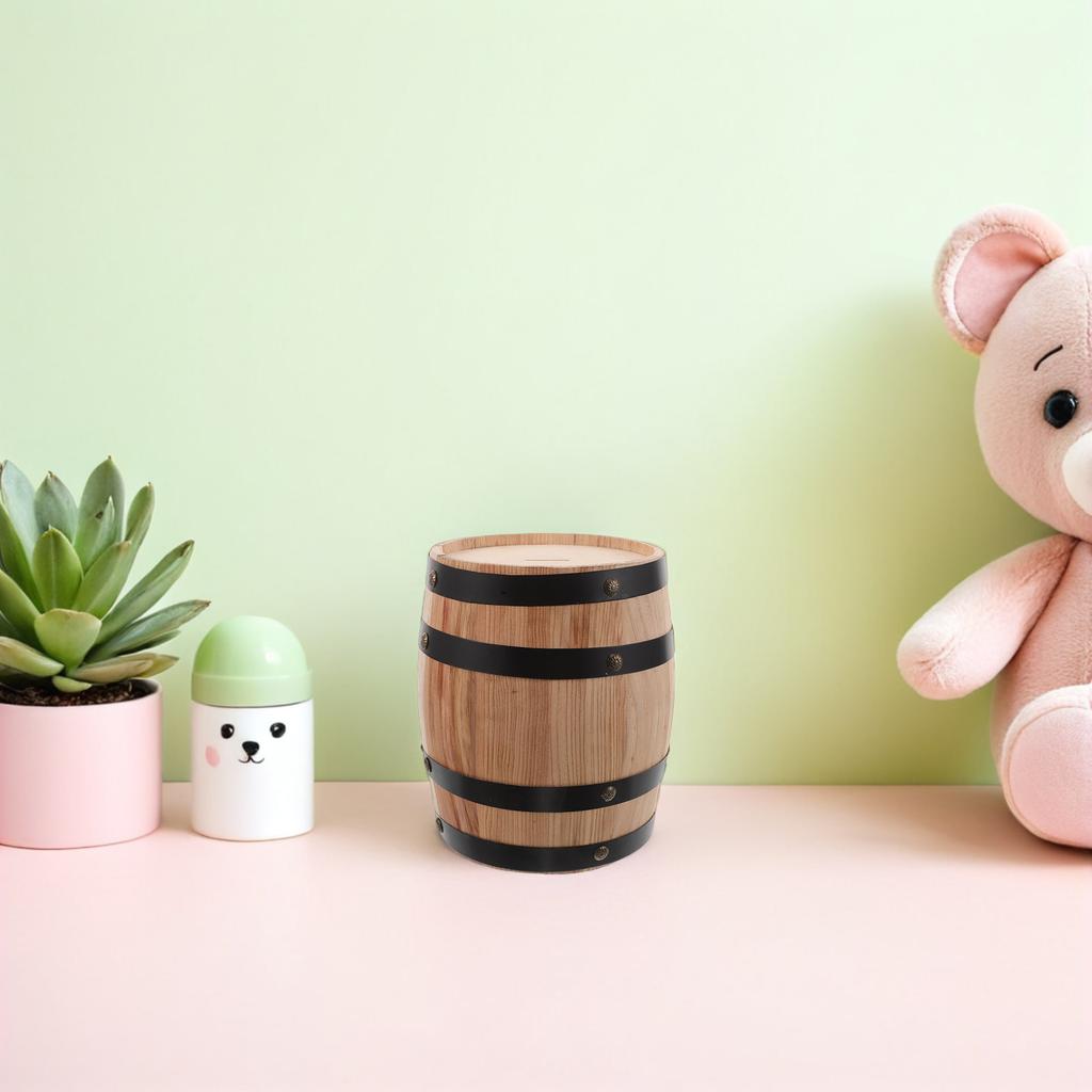 Oak Barrel Money Box Large Wooden Piggy Bank Rustic Vintage Decorative Saving Bank for Wood Piggybank for