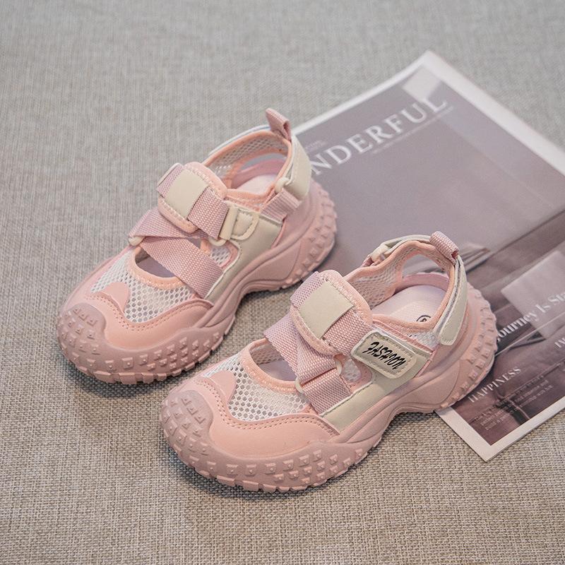 Girls' summer sports sandals 2025 new breathable hollow mesh shoes children's non-slip tire soles