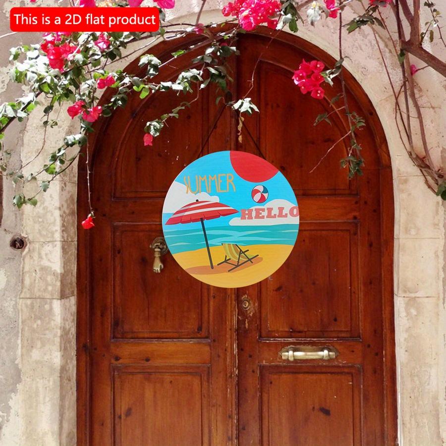 2D flat 20*20cm 1pc Hello Summer Cartoon parasol&recliner patterns Wooden Hanging Decor Beach tourism scene Awesome Round ornament Suitable for resort