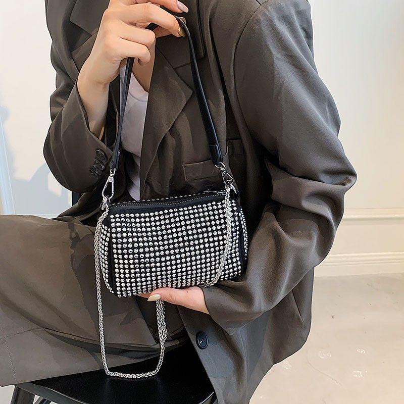 

Aw Rhinestone Bag Women s New New Arrival Trendy Full Diamond Crystal Bag Underarm Bag Full Diamond Light Diamond Women s Bag Portable Handbag Silver send fish bone chain does not drop drill