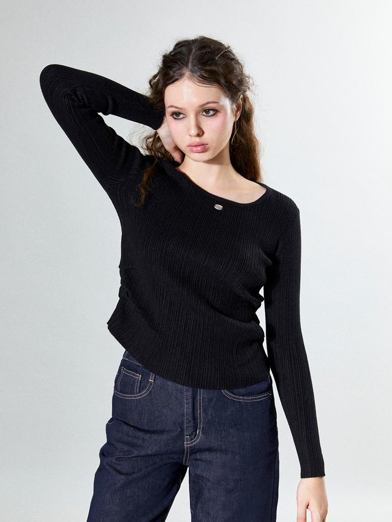 KOOLKITTEN Vintage Charm Ribbed Tee (Black)