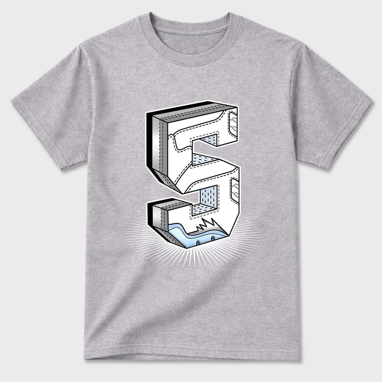 Number Statue graphic tee. Streetwear Brand Graphic T-Shirt. 5s White Metallic 2XL