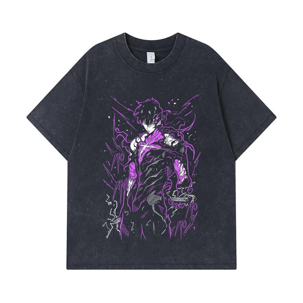 275 GSM Washed T-shirts 100% Cotton Solo Leveling V22 Print Unisex Heavy Cotton T Shirt