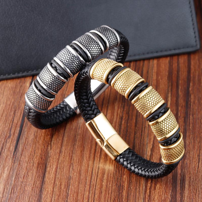 Male Bracelet Stainless Steel Charm Magnetic Clasp Multi-layer Leather Bracelets for Men Punk Jewelry pulsera hombre