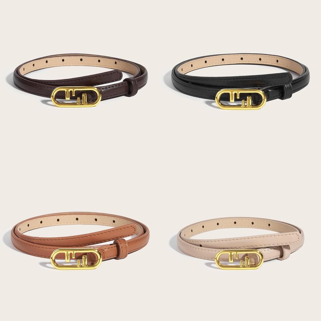 Simple Gold Oval Buckle Decoration Women Solid Color Slim Belt For Use Daily