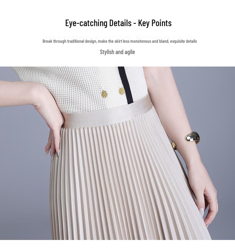 Plisowana spódnica A-line długa z gumką w pasie - Wszechstronny koreański styl - Wiosna-Lato 2026