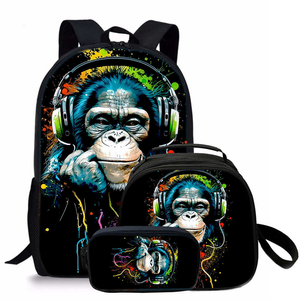 Trendy Popular Novelty orangutan 3D Print 3pcs/Set Student School Bags Laptop Daypack Backpack Crossbody Lunch bag Pencil Case