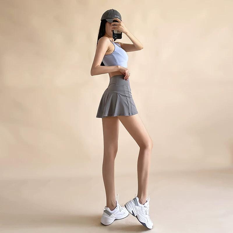 Lulu Vuru Breathable Tummy Control Tennis Skirt Anti-Exposure Sports Shorts Women's Running Skirt Pants Badminton Half Skirt