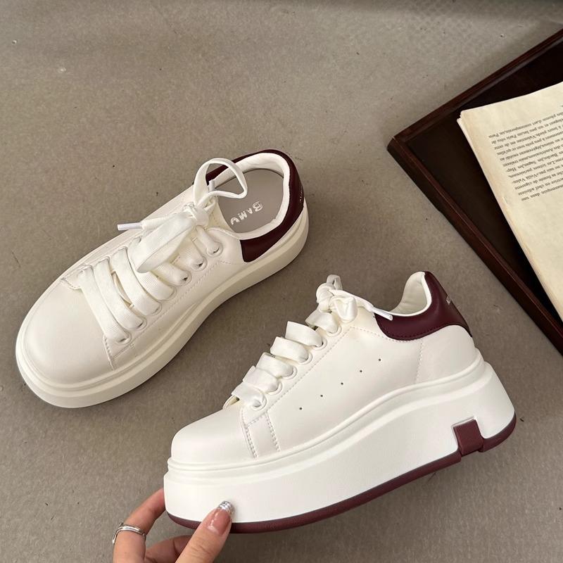 

Студенческая вечеринка, обувь на высоком каблуке, универсальная, повседневная обувь на толстой подошве, новая весна-осень 2025, белая обувь 40 бордовый