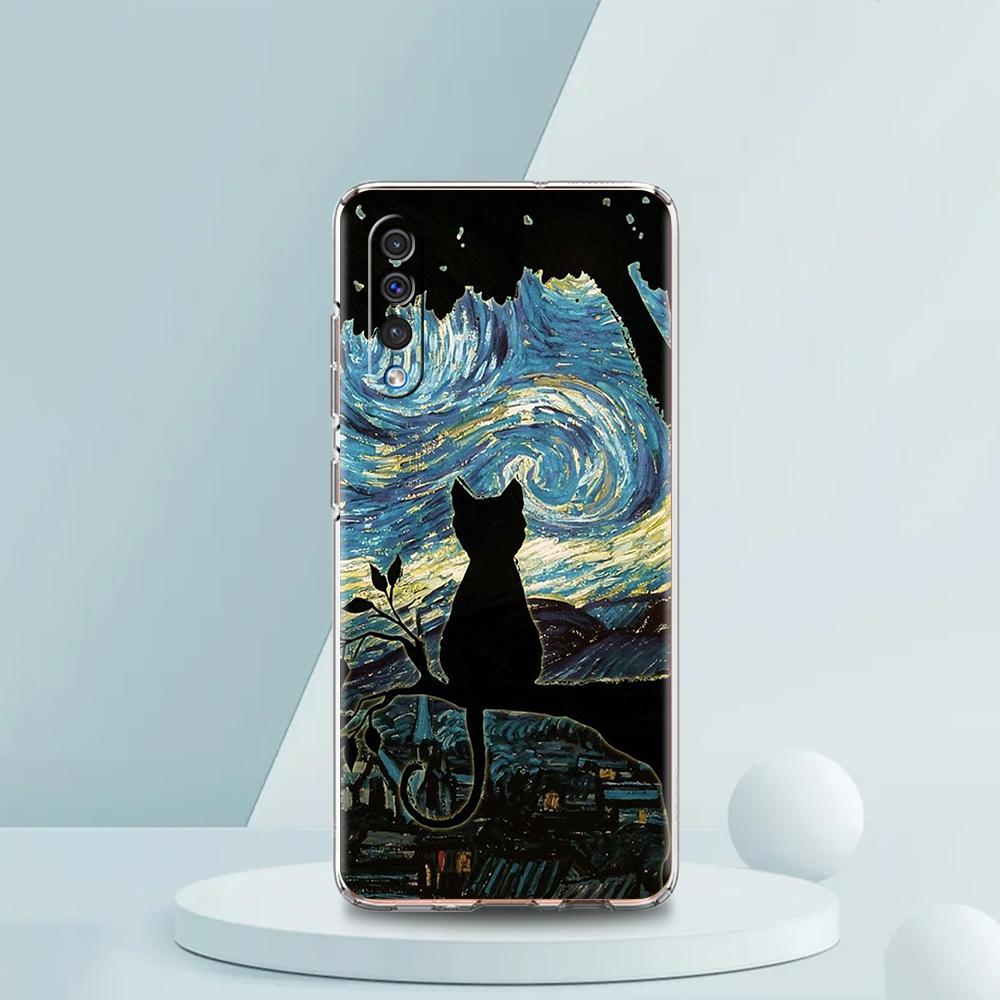 Чорний Кіт Мультяшний Милий Чохол Для Samsung A54 A52 A50 A70 A30 A40 A20S A20E A02S A12 A14 A22 A42 A72 A34 A32 5G A04s Прозорий Чохол