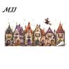 Gift for Halloween Party Setup Window Static Sticker, Castle/Bat/Pumpkin/Bouquet Printed, PVC Waterproof Removable Decorative Clings Decals