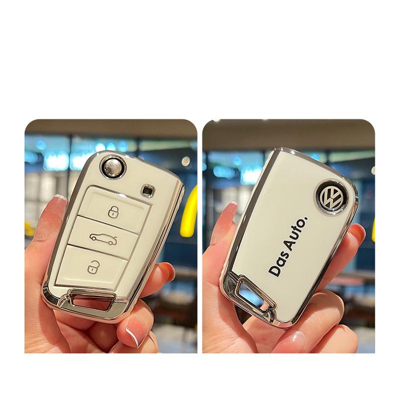 Valve Stems Caps Fashion TPU Car Flip Remote Key Case Cover Holder Shell Fob For VW Volkswagen Golf 7 MK7 Tiguan MK2 Auto Keycha
