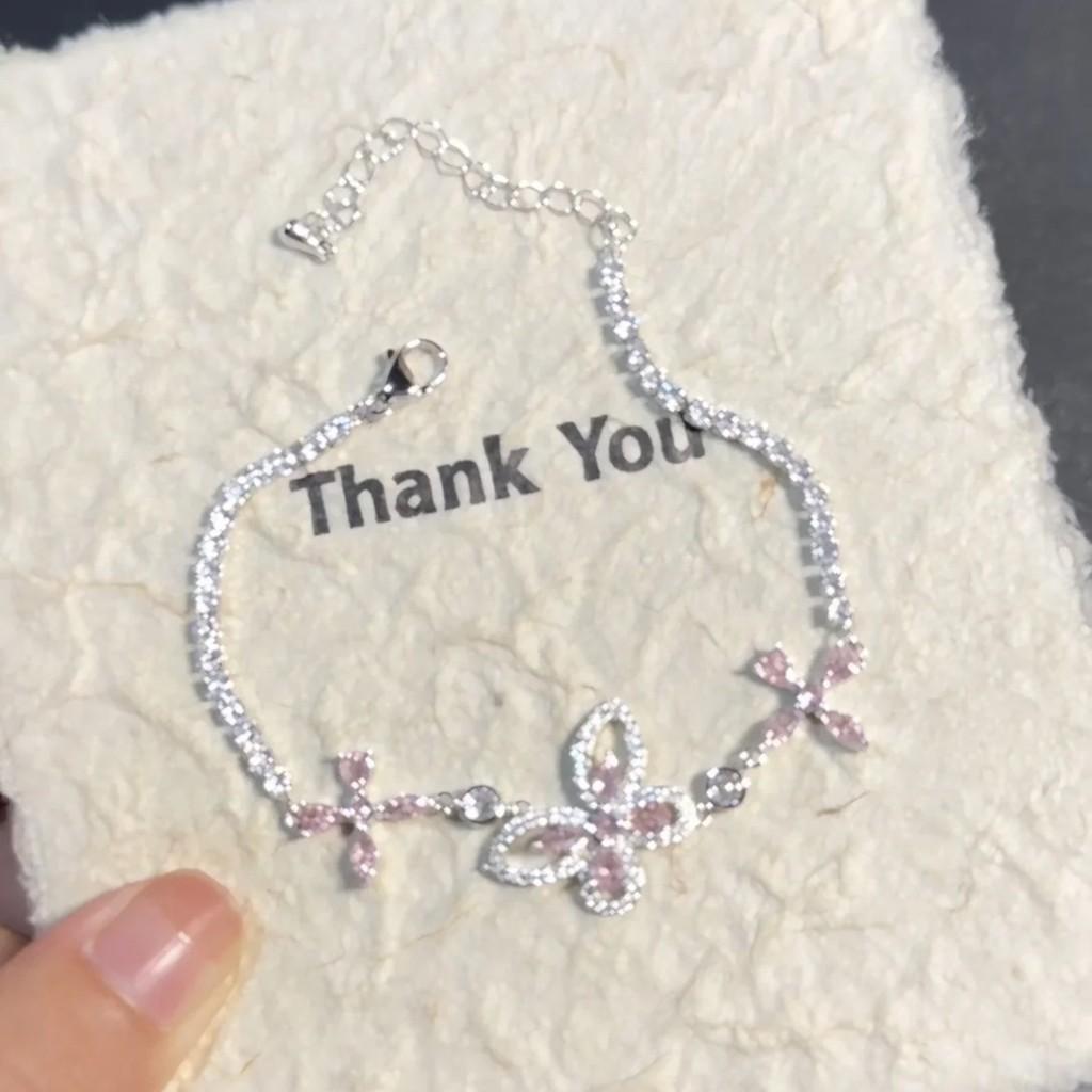 

Jewelry Butterfly Flower Bracelet With Zircon Stones For Women Gift срібний