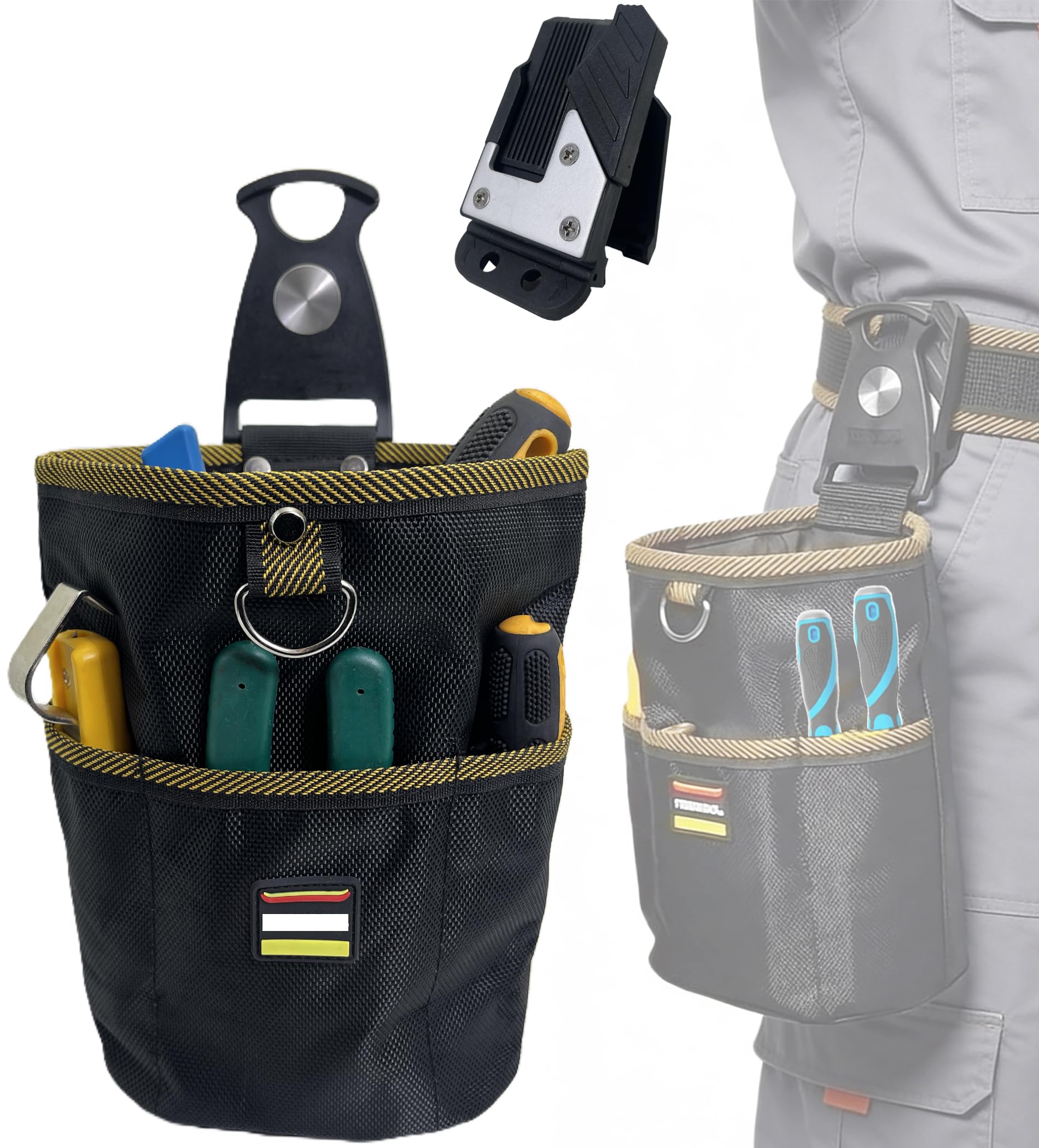 

BASINTAN Tool Belt, Tool Pouch, Accessory Pouch with Screw Cup, Wear-Resistant Nail Pouch, Spring-Opening, Quick-Release Tool Pouch, Easy to Attach an