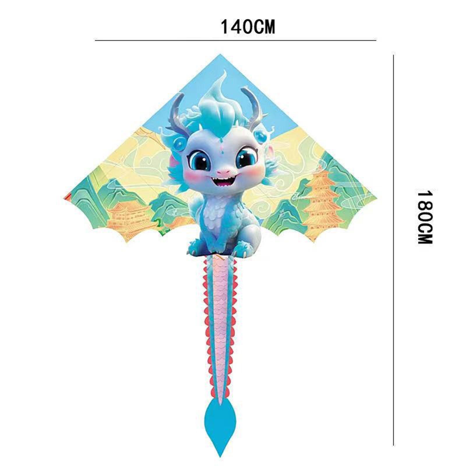 

1 Piece 1.4M Large Dragon Kite For Kids And Adults Huge Pterosaur Kite Come Tail Easy To Fly Kites Outdoor Toy светло-синий
