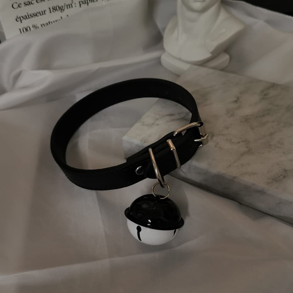 Colier Choker pentru Accesoriu Clopoțel Autentic din Oțel Inoxidabil [Rockyu] Femei, Inimă, Negru, Alb, Piele, Choker, Colier, Oțel, Hipoalergenic, Zi de Naștere, Petrecere,