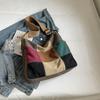Large Capacity Stitching Contrast Canvas Bag Women's Crossbody Bag Student Class Commuter Bag