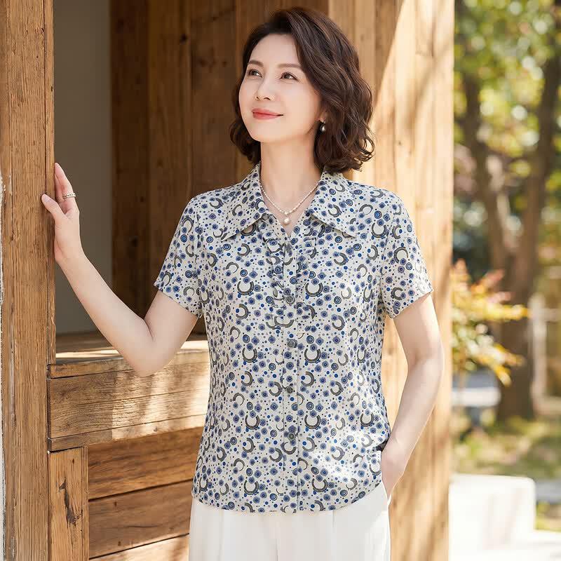 Women s Retro Floral Print Short-Sleeve Summer Shirt XL