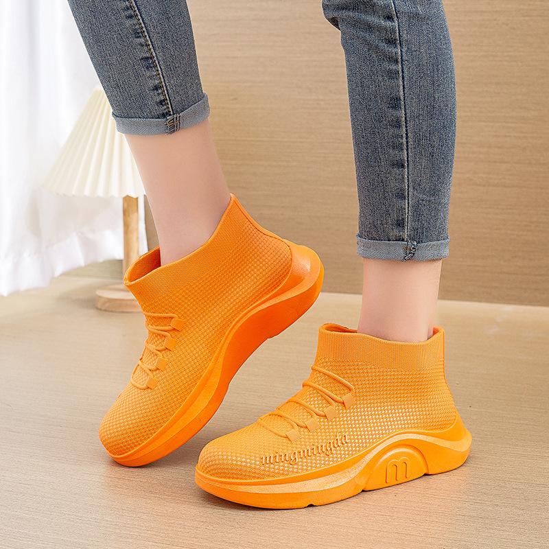 Kurze Röhre Mode wasserdichte Schuhe Damen Gummischuhe Küche Arbeit Regenstiefel Anti-Rutsch-Überschuhe Outwear Schuhe
