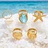 3/5Pcs Gold Color Finger Open Rings Conch Geometric Rings Vintage Starfish Open Ring Set  Women