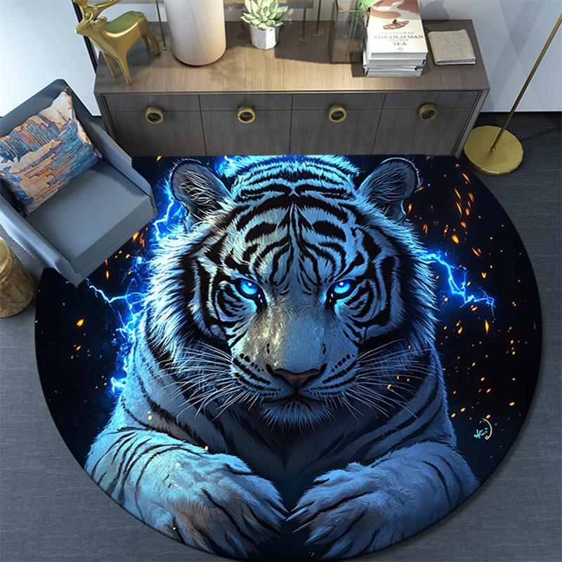 Electric Tiger Round Area Rug,Carpet Rug for Living Room Bedroom Sofa Playroom Decor,Non-slip Floor Mat