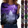 Women's Casual Long Sleeve Crew Neck Top Halloween Themed Print Pullover Shirt Lightweight Soft Fabric Comfortable Fit