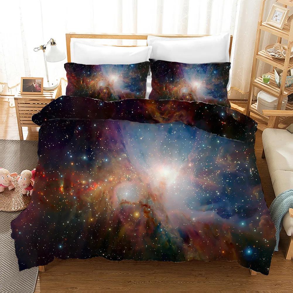 Starry Sky Duvet Cover Set Microfiber Outer Space Theme Comforter Cover Teens Boys Quilt Cover 3D Starry Sky Series Bedding Set