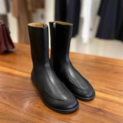 Cowhide Version~ Niche Design Retro Martin Boots Women's Side Zipper Thin Boots Flat Leather Short Boots