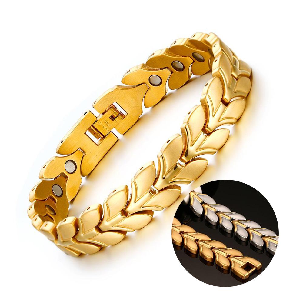 Bracelet Magnétique Doré Vinterly pour Homme Bracelet à Maillons Chaîne de Blé en Acier Inoxydable Bracelets Énergie Santé Charme pour Hommes Femmes
