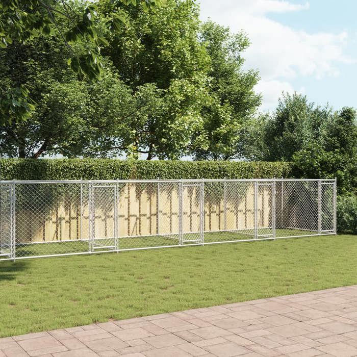 VidaXL Dog Cage with Doors, Dog Kennel, Dog House, Garden Patio Kennel, Grey 12x2x1.5 M Steel 3209577