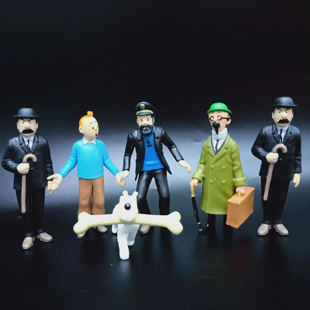 6pcs Cartoon Anime The Adventures of Tintin Action Figures Cute Comic Tintin Milou Dupont PVC Toys Gifts For Kids