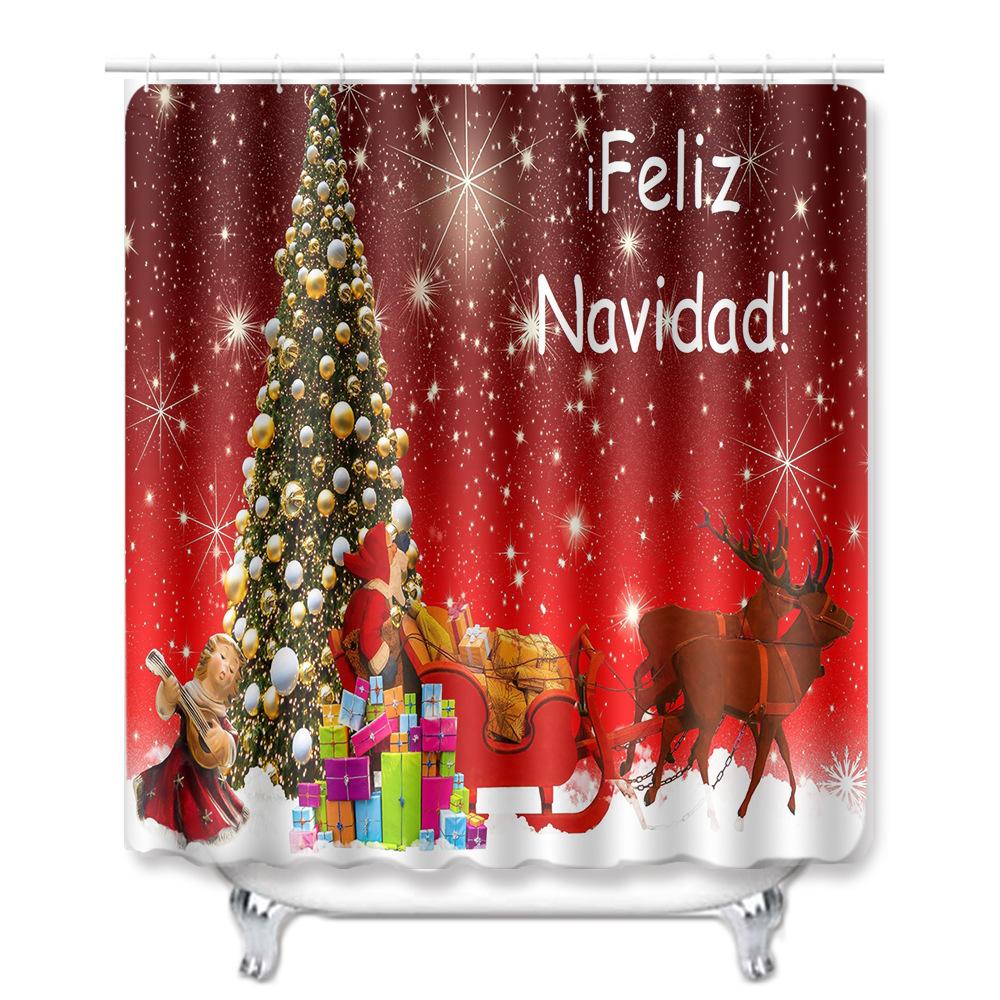Christmas Bathroom Non-Slip Doormat Bathroom Waterproof Shower Curtain Toilet Floor Mat Four-Piece Shower Room Absorbent Carpet