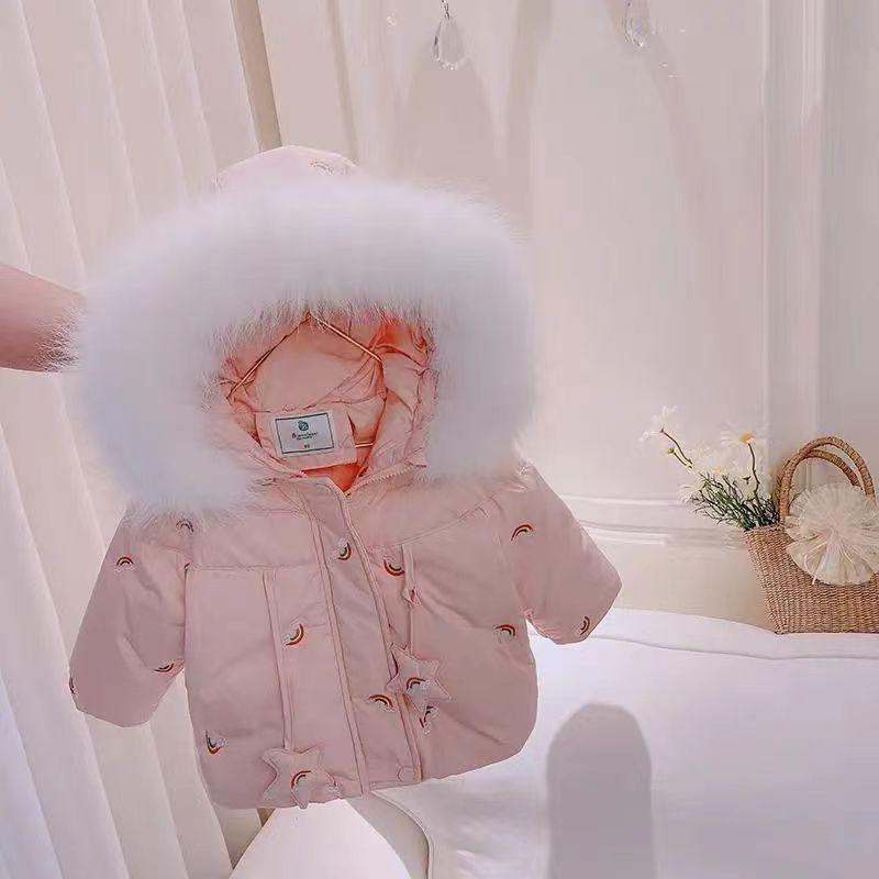 Ivory White Korean Style Toddler Girls' Thickened Winter Coat 2025