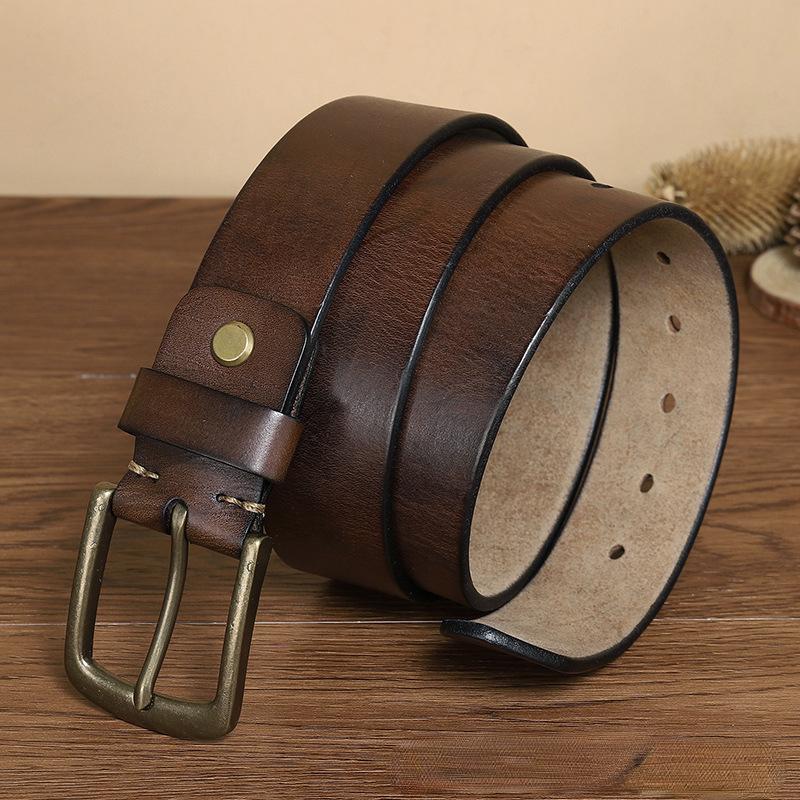 Gürtel Herren Persönlichkeit Mode Trend Kontrastfarbe Punkte Leder Dornschließe Erste Schicht Rindsleder Retro Reines Kupfer Jeansgürtel