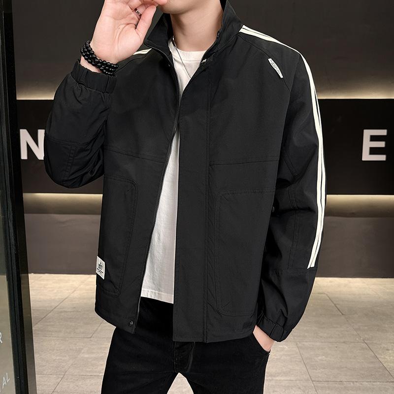 Design striped stand-up collar jacket men's spring and autumn trendy brand ruffian handsome tooling jacket men's 2025 new versatile top